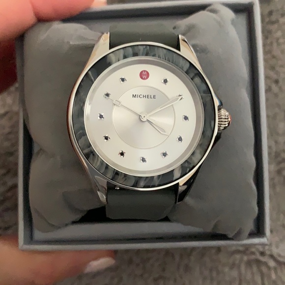 Michele Women’s 40mm Watch (grey silicone band)